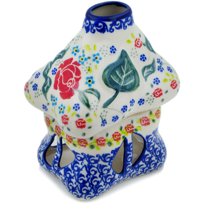 Polish Pottery House Shaped Candle Holder 5&quot; Glorious Rose