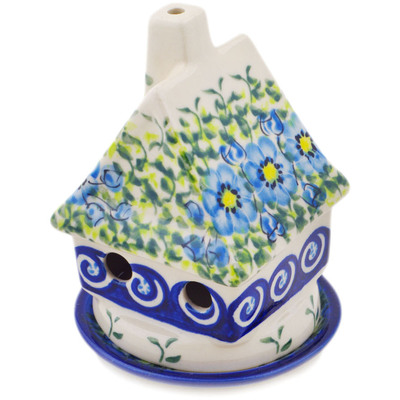 Polish Pottery House Shaped Candle Holder 5&quot; Gorgeous Morning Glory UNIKAT