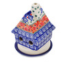 Polish Pottery House Shaped Candle Holder 5&quot; Grecian Fire Tulips