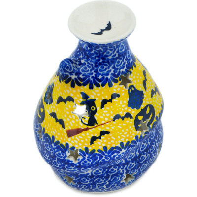 Polish Pottery House Shaped Candle Holder 5&quot; Halloween Evening