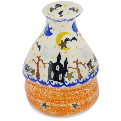 Polish Pottery House Shaped Candle Holder 5&quot; Halloween Spooky Vibe