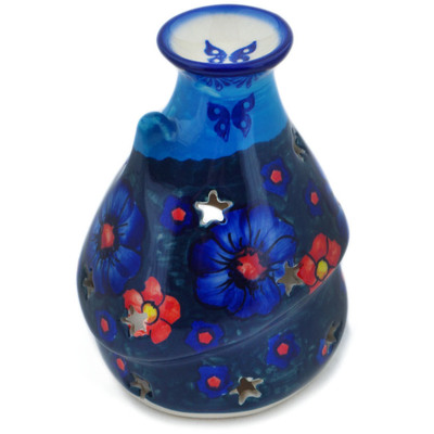 Polish Pottery House Shaped Candle Holder 5&quot; Midnight Garden UNIKAT