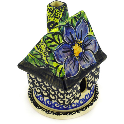 Polish Pottery House Shaped Candle Holder 5&quot; Midnight Glow UNIKAT