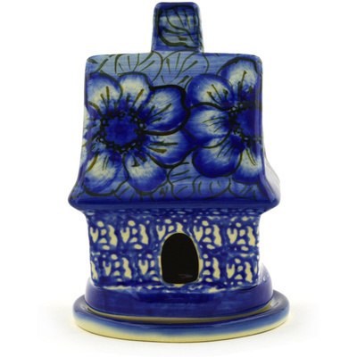 Polish Pottery House Shaped Candle Holder 5&quot; Midnight UNIKAT