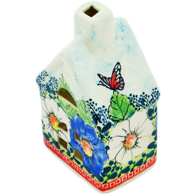 Polish Pottery House Shaped Candle Holder 5&quot; Monarch In The Poppies UNIKAT