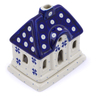 Polish Pottery House Shaped Candle Holder 5&quot; Peacock Clover