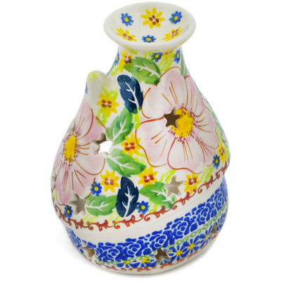 Polish Pottery House Shaped Candle Holder 5&quot; Pink Delight UNIKAT