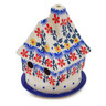 Polish Pottery House Shaped Candle Holder 5&quot; Red Sunflower