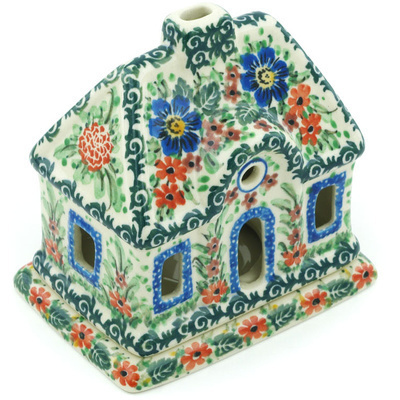 Polish Pottery House Shaped Candle Holder 5&quot; Robbin&#039;s Meadow UNIKAT