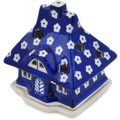 Polish Pottery House Shaped Candle Holder 5&quot; Simple Daisy