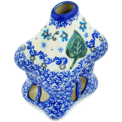 Polish Pottery House Shaped Candle Holder 5&quot; Simply Blue UNIKAT