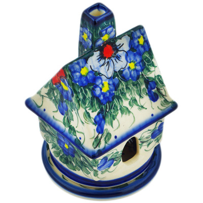 Polish Pottery House Shaped Candle Holder 5&quot; Spring Bouquet UNIKAT