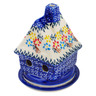 Polish Pottery House Shaped Candle Holder 5&quot; Spring Flower Ring