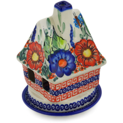 Polish Pottery House Shaped Candle Holder 5&quot; Spring Splendor