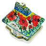 Polish Pottery House Shaped Candle Holder 5&quot; Sunday Poppies UNIKAT