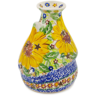Polish Pottery House Shaped Candle Holder 5&quot; Sunflower Yellow Petal Bliss UNIKAT