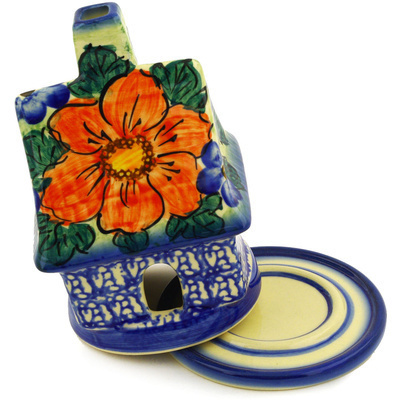 Polish Pottery House Shaped Candle Holder 5&quot; UNIKAT