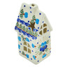 Polish Pottery House Shaped Candle Holder 6&quot; Blue Pansy