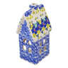 Polish Pottery House Shaped Candle Holder 6&quot; Cornflower Meadow