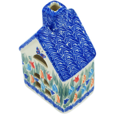 Polish Pottery House Shaped Candle Holder 6&quot; Garden Gnome UNIKAT