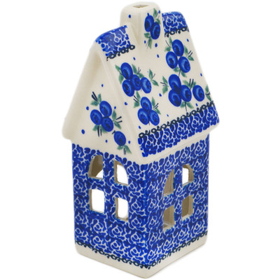 Polish Pottery House Shaped Candle Holder 6&quot; Lovely Blueberries