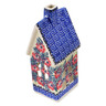 Polish Pottery House Shaped Candle Holder 6" Red Wreath