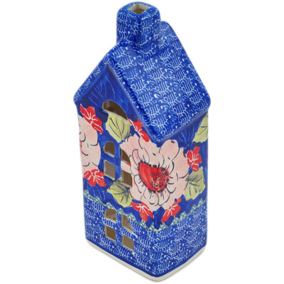 Polish Pottery House Shaped Candle Holder 8&quot; Blossoming Petals UNIKAT