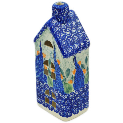 Polish Pottery House Shaped Candle Holder 8&quot; Elisas Bluebonnets UNIKAT