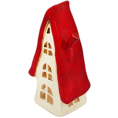 Polish Pottery House Shaped Candle Holder 9&quot; Red