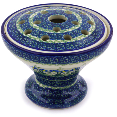 Polish Pottery Ikebana Vase 6&quot; Blue Daisy Circle