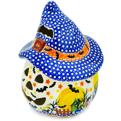 Polish Pottery Jack O Lantern Candle Holder 10&quot; Halloween Fiesta
