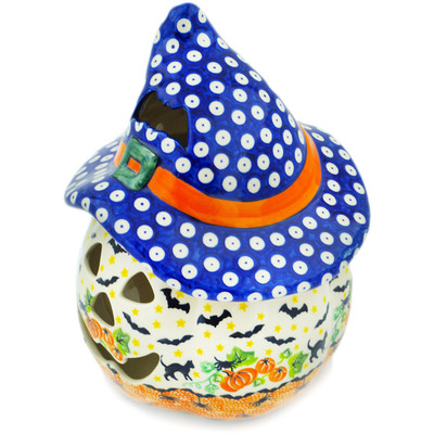 Polish Pottery Jack O Lantern Candle Holder 10&quot; This Is Halloween