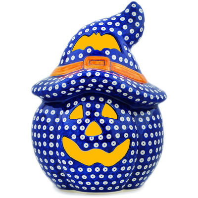 Polish Pottery Jack O Lantern Candle Holder 14&quot; Blue Eyed Beauty