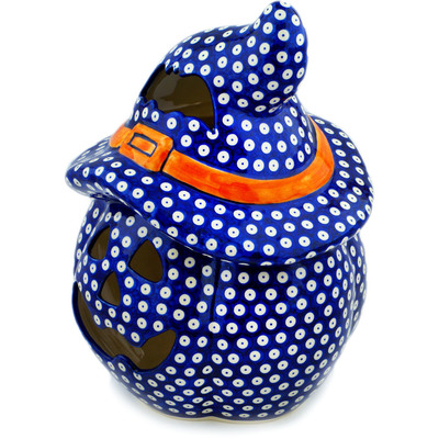 Polish Pottery Jack O Lantern Candle Holder 14&quot; Blue Eyed Peacock