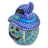 Polish Pottery Jack O Lantern Candle Holder 14&quot; Happy Blue UNIKAT