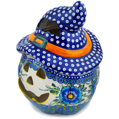 Polish Pottery Jack O Lantern Candle Holder 14&quot; Orchid Crown UNIKAT