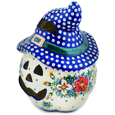 Polish Pottery Jack O Lantern Candle Holder 14&quot; Perfect Garden UNIKAT