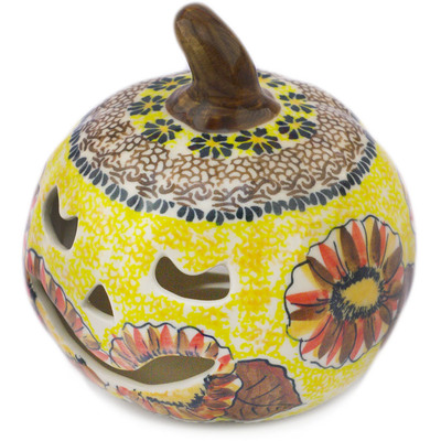 Polish Pottery Jack O Lantern Candle Holder 5&quot; Autumn Days UNIKAT