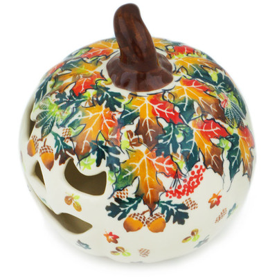 Polish Pottery Jack O Lantern Candle Holder 5&quot; Autumn Wind UNIKAT