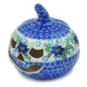 Polish Pottery Jack O Lantern Candle Holder 5&quot; Blue Floral Day UNIKAT