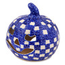 Polish Pottery Jack O Lantern Candle Holder 5&quot; Floral Checkerboard