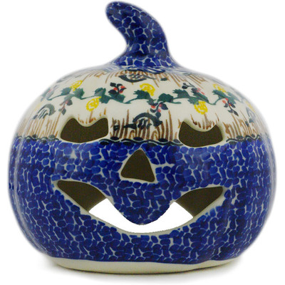 Polish Pottery Jack O Lantern Candle Holder 5&quot; Flowerbomb UNIKAT