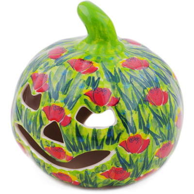 Polish Pottery Jack O Lantern Candle Holder 5&quot; Poppy Fever UNIKAT