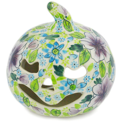 Polish Pottery Jack O Lantern Candle Holder 5&quot; Purple Dream UNIKAT