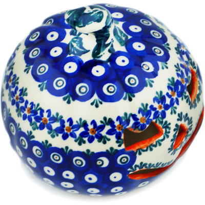 Polish Pottery Jack O Lantern Candle Holder 5&quot; Starflower Peacock