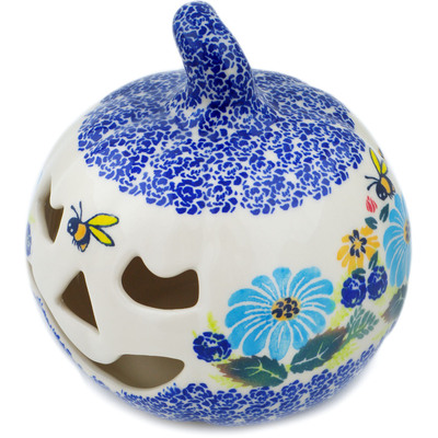 Polish Pottery Jack O Lantern Candle Holder 5&quot; Summer Bees UNIKAT