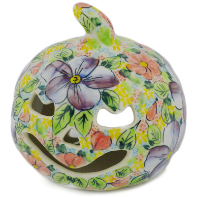 Polish Pottery Jack O Lantern Candle Holder 5&quot; Sweet Petals UNIKAT