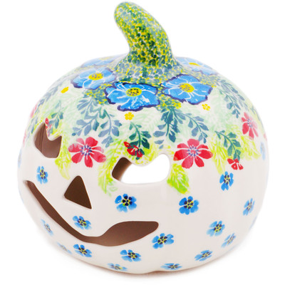 Polish Pottery Jack O Lantern Candle Holder 5&quot; Tunnel Vision UNIKAT