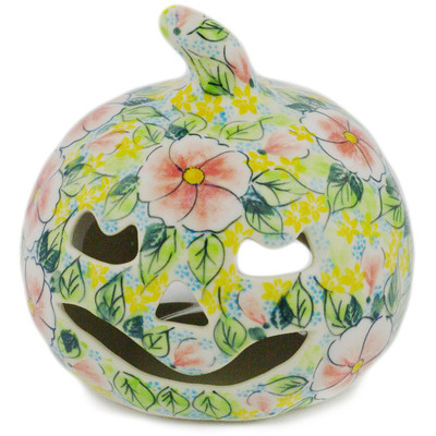 Polish Pottery Jack O Lantern Candle Holder 5&quot; Vibrant Vinca UNIKAT