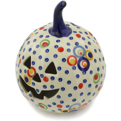 Polish Pottery Jack O Lantern Candle Holder 6&quot; Bubble Machine UNIKAT